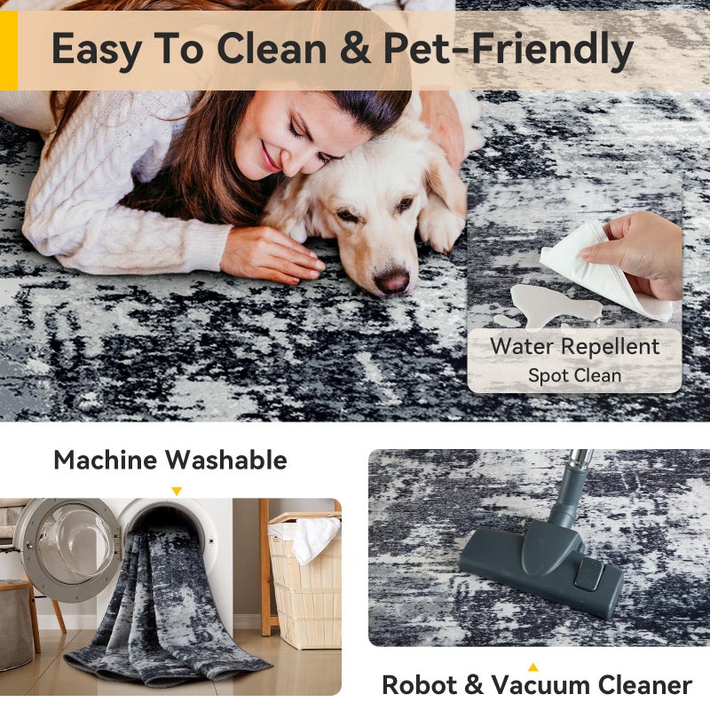 RELEANY Washable Area Rugs 5'x7' Non-Slip Modern Abstract Soft for Living Room Entryway Bedroom Nursery, Print Pattern, Black Navy Blue Gray - Image 4