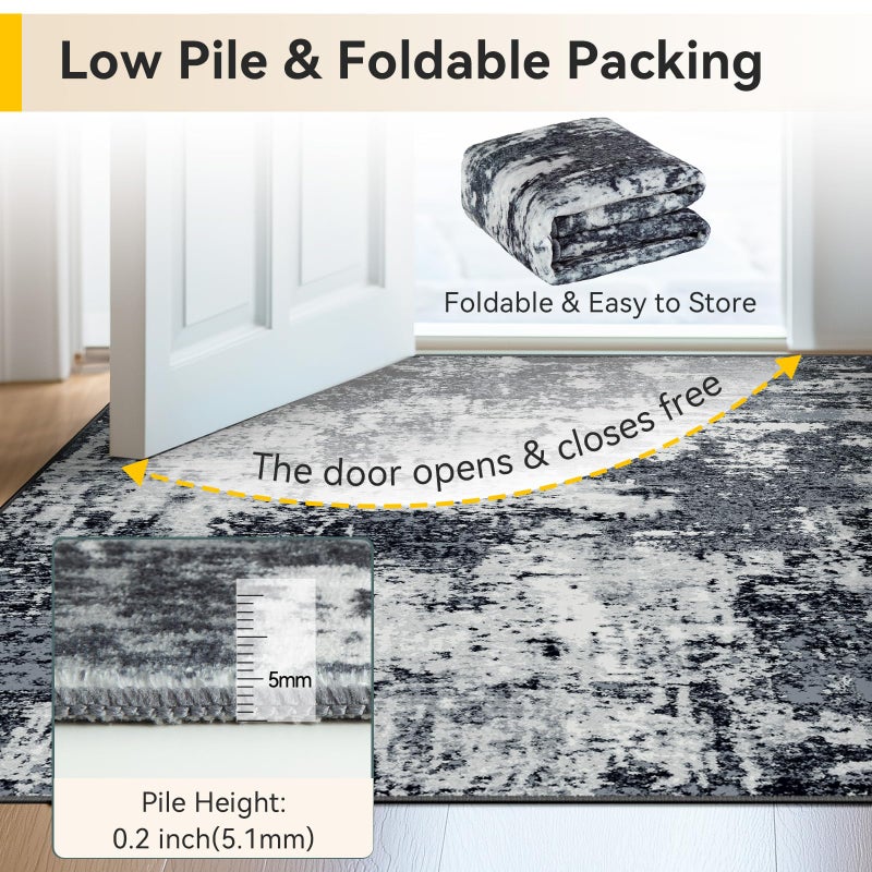 RELEANY Washable Area Rugs 5'x7' Non-Slip Modern Abstract Soft for Living Room Entryway Bedroom Nursery, Print Pattern, Black Navy Blue Gray - Image 5