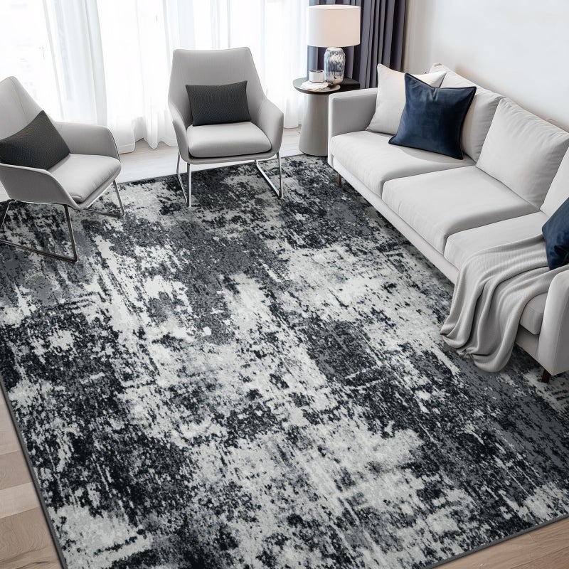 RELEANY Washable Area Rugs 5'x7' Non-Slip Modern Abstract Soft for Living Room Entryway Bedroom Nursery, Print Pattern, Black Navy Blue Gray - Image 2