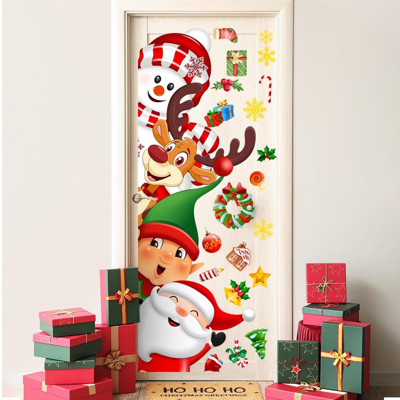 Demonwer 44.9 x 15.8 Inch Christmas Door Sticker Cute Santa Elf Elk Snowman Door Sticker Decor for Holiday Christmas Nursery Playroom Bedroom Classroom Kindergarten Holiday Wall Decor - Image 2
