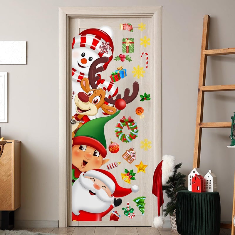 Demonwer 44.9 x 15.8 Inch Christmas Door Sticker Cute Santa Elf Elk Snowman Door Sticker Decor for Holiday Christmas Nursery Playroom Bedroom Classroom Kindergarten Holiday Wall Decor - Image 4