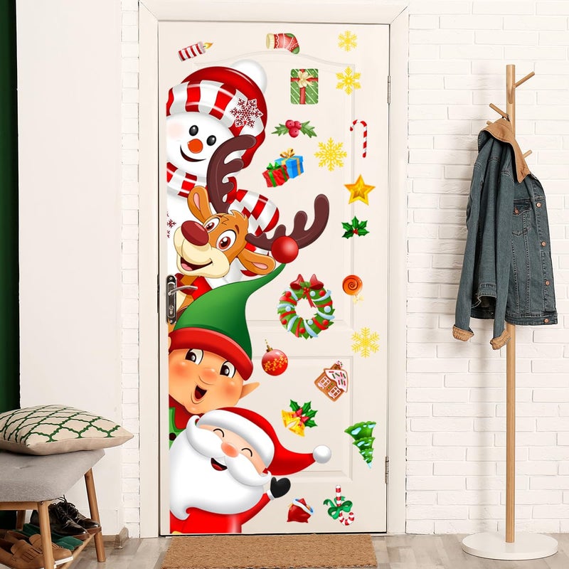 Demonwer 44.9 x 15.8 Inch Christmas Door Sticker Cute Santa Elf Elk Snowman Door Sticker Decor for Holiday Christmas Nursery Playroom Bedroom Classroom Kindergarten Holiday Wall Decor - Image 5