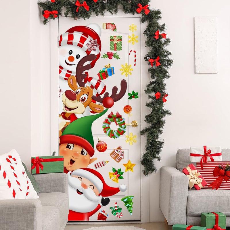 Demonwer 44.9 x 15.8 Inch Christmas Door Sticker Cute Santa Elf Elk Snowman Door Sticker Decor for Holiday Christmas Nursery Playroom Bedroom Classroom Kindergarten Holiday Wall Decor - Image 3