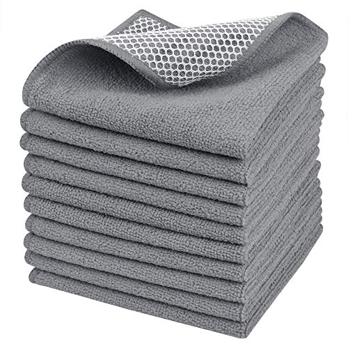 SINLAND Microfiber Dish Cloths Dish Rags for Washing Dishes Best Kitchen Washcloth Cleaning Cloths with Poly Scour Side 12Inchx12Inch 10Pack Grey - Image 1