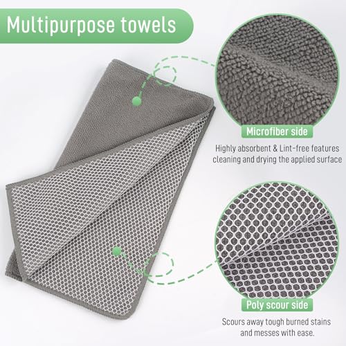 SINLAND Microfiber Dish Cloths Dish Rags for Washing Dishes Best Kitchen Washcloth Cleaning Cloths with Poly Scour Side 12Inchx12Inch 10Pack Grey - Image 3