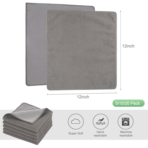 SINLAND Microfiber Dish Cloths Dish Rags for Washing Dishes Best Kitchen Washcloth Cleaning Cloths with Poly Scour Side 12Inchx12Inch 10Pack Grey - Image 2