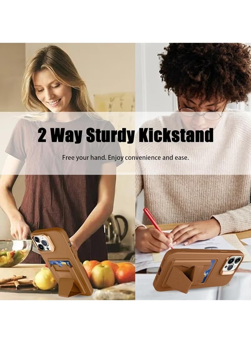 MIGOFAST Leather Card Holder Case Compatible with iPhone 16 Plus 6.7 inch Shockproof Leather Back Card Storage Plus Phone Stand - Image 5