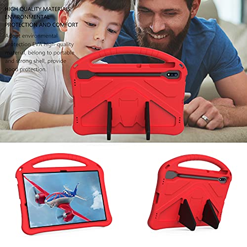 Dteck Case for Samsung Galaxy Tab S10+/S9+/S7 FE/Galaxy Tab S8+, Kids Friendly Lightweight EVA Shockproof Handle Stand Protective Case, Red - Image 4
