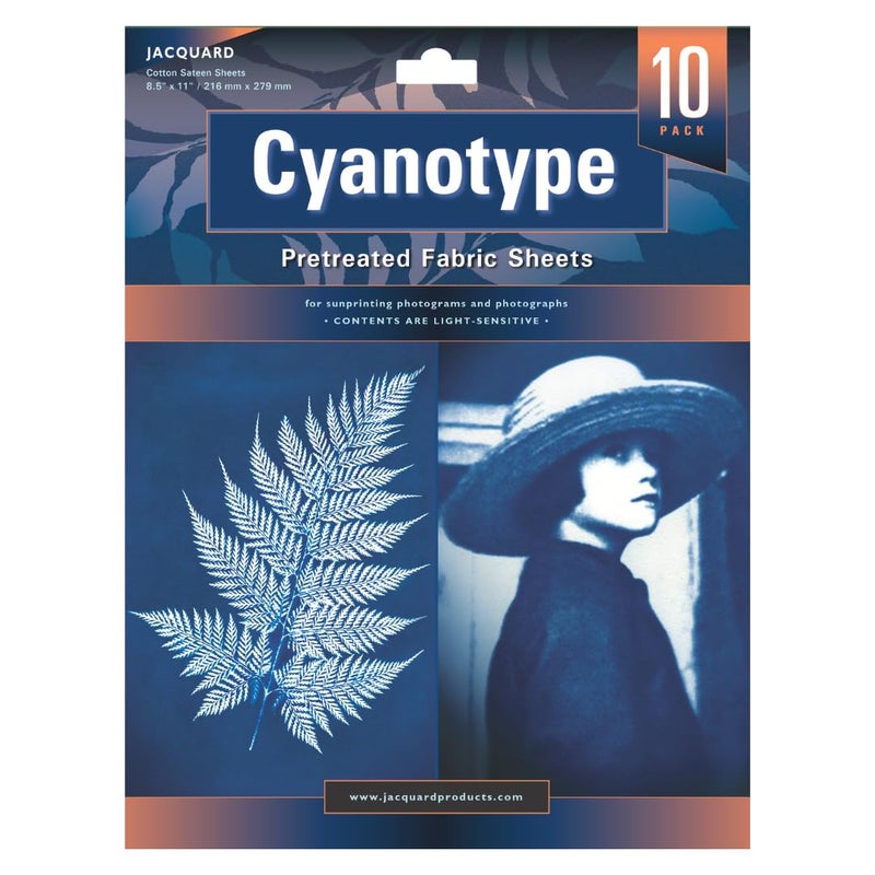 Jacquard Cyanotype Fabric Sheets, Pre-Sensitized Cotton Sateen for Easy Sun Printing, Professional-Quality Fabric Sheets, Just Expose & Rinse, Create Stunning Cyanotype Prints with UV Light, 10-Pack - Image 1