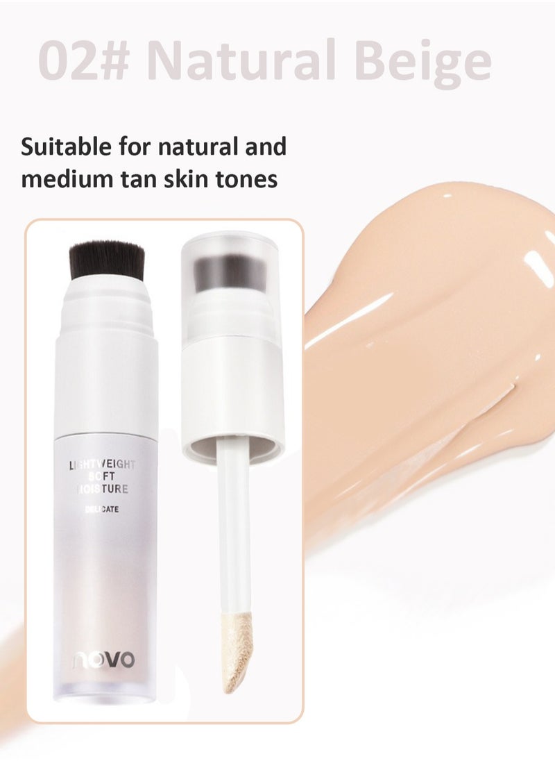 Novo High Coverage Liquid Foundation with Double-ended Brush, Long-lasting and Lightweight, Brightening and Moisturizing Concealer for Women, 8g  - Image 2