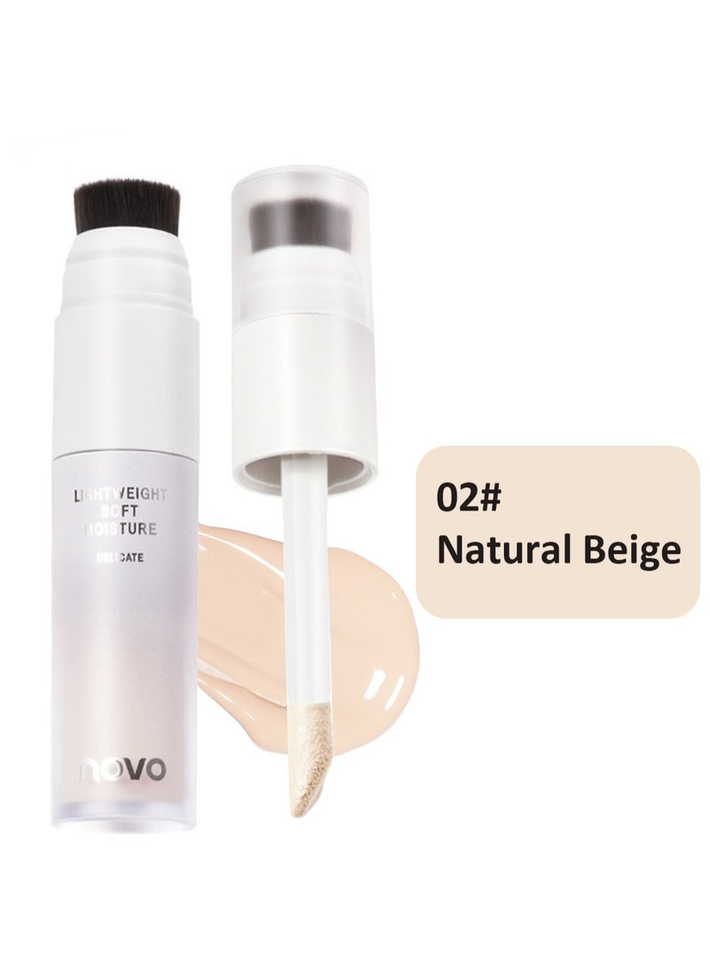 Novo High Coverage Liquid Foundation with Double-ended Brush, Long-lasting and Lightweight, Brightening and Moisturizing Concealer for Women, 8g  - Image 1