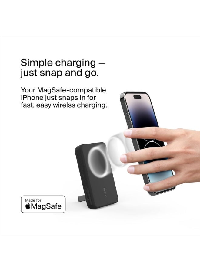 belkin 5000 mAh BoostCharge Magnetic Power Bank Wireless, Magsafe Power Bank, Battery Pack With 7.5W Magsafe Power Bank, 10W Input And Kickstand, Power Bank For Iphone 16, 15, 14, 13, 12 Series - Black - Image 2