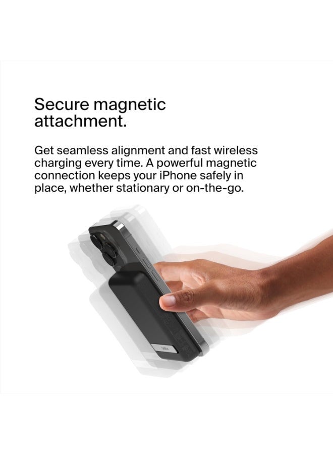 belkin 5000 mAh BoostCharge Magnetic Power Bank Wireless, Magsafe Power Bank, Battery Pack With 7.5W Magsafe Power Bank, 10W Input And Kickstand, Power Bank For Iphone 16, 15, 14, 13, 12 Series - Black - Image 4