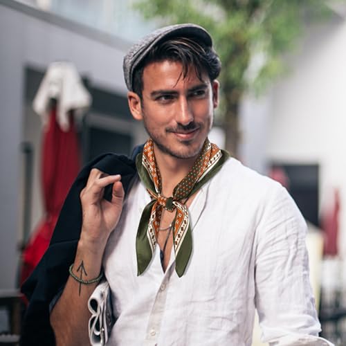 GERINLY جيرينلي رباط عنق رعاة البقر للرجال 27 بوصة من الحرير بندانا رأس عتيق لاحتفالات الموسيقى أسكوت (أخضر عسكري) - Image 3