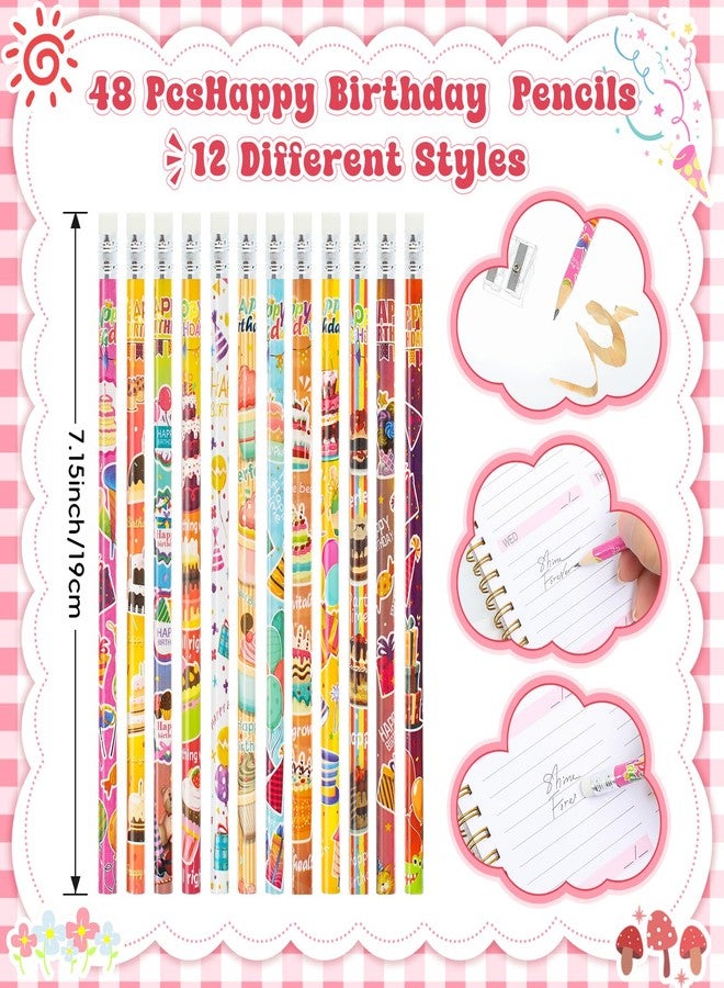 GOMANCHE 48 Pcs Happy Birthday Pencils for Students, Bulk Colorful Pencils with Top Erasers for Kids, Wood Writing Instruments for Teachers Classrooms Reward Birthday Party Supplies, 12 Assort Style - Image 2