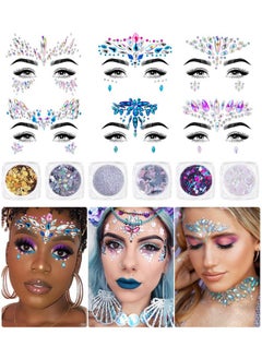 iMethod Face Jewels And Body Glitter Face Gems Mermaid Face Jewels Stick On Holographic Cosmetic Face Glitter For Festival Holiday Costumes & Halloween Alien Makeup 12 Pcs  - Image 1