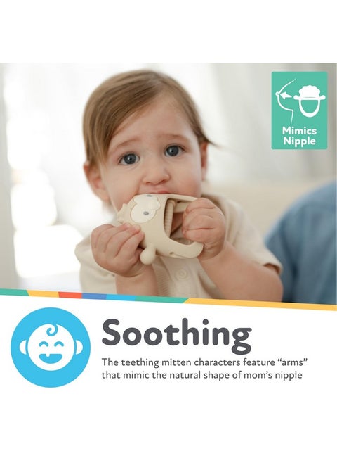 Nuby Silicone Wrist Teething Mitten - Baby Teether Ring - 3+ Months - Provides Teething Relief for Babies and Toddlers - Brown Monkey