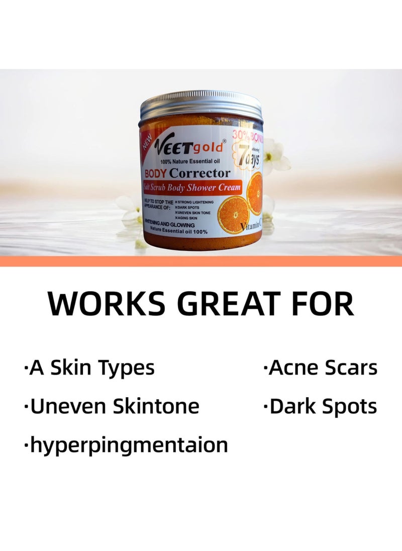 D Beauty - Vitamin C Salt Scrub Shower Cream 500g, Extra Whitening & Glowing Body Exfoliator for Face & Body, Natural Moisturizing & Skin Repair, Reduces Dark Spots, Pigmentation, Anti Aging Deep Nourishing Skin - Image 1