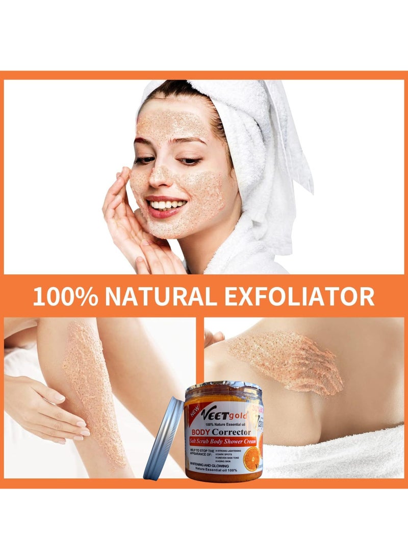 D Beauty - Vitamin C Salt Scrub Shower Cream 500g, Extra Whitening & Glowing Body Exfoliator for Face & Body, Natural Moisturizing & Skin Repair, Reduces Dark Spots, Pigmentation, Anti Aging Deep Nourishing Skin - Image 1