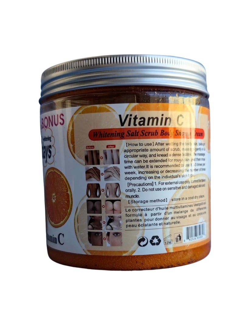 D Beauty - Vitamin C Salt Scrub Shower Cream 500g, Extra Whitening & Glowing Body Exfoliator for Face & Body, Natural Moisturizing & Skin Repair, Reduces Dark Spots, Pigmentation, Anti Aging Deep Nourishing Skin - Image 1