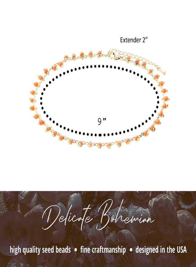 NTLX Ankle Bracelet for Women - Anklets for Women - Bohemian Boho Summer Beach Vacation Wear - Gold Plated Chain & Colorful Seed Bead Drop Design - Gift Box Included (Hyacinth Orange) - Image 2