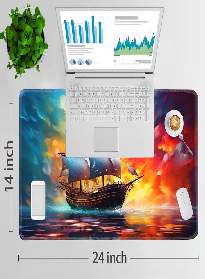JVGFYNKL MTG Playmat + Drawstring Travel Pouch + 6 Dice Counter, for Tabletop Trading Card Game Playmats or Large Mouse Pad, Anti-Slip Rubber 24 x 14 in, Watercolor Pirate Ship TCG Playmat - Image 2