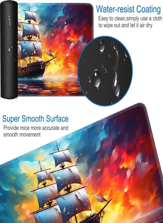 JVGFYNKL MTG Playmat + Drawstring Travel Pouch + 6 Dice Counter, for Tabletop Trading Card Game Playmats or Large Mouse Pad, Anti-Slip Rubber 24 x 14 in, Watercolor Pirate Ship TCG Playmat - Image 3