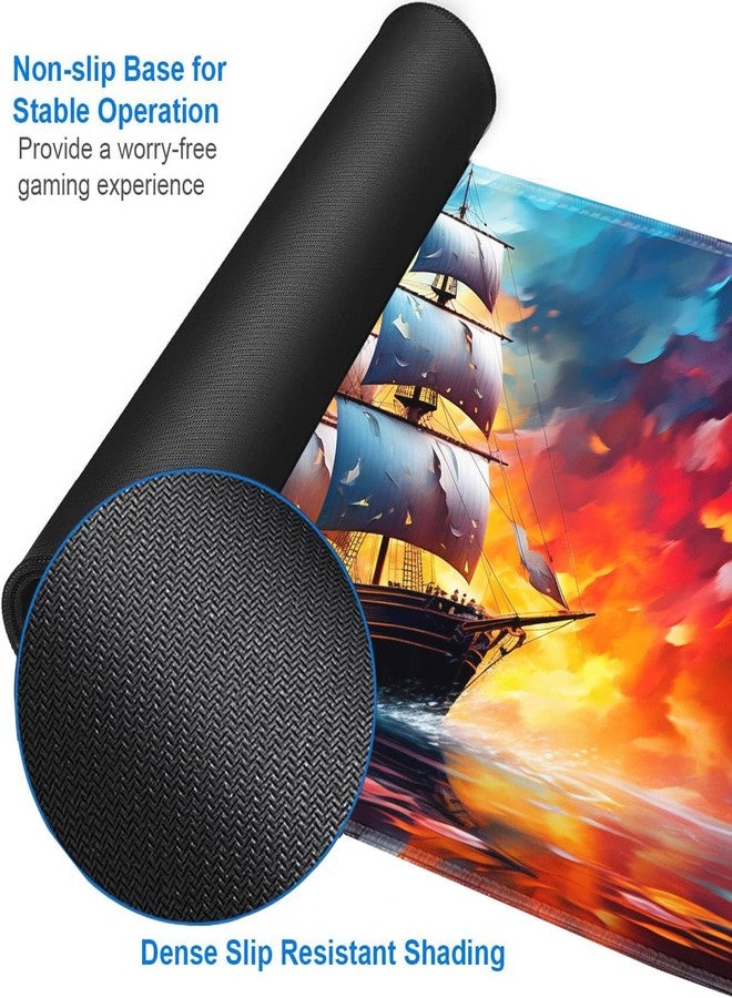 JVGFYNKL MTG Playmat + Drawstring Travel Pouch + 6 Dice Counter, for Tabletop Trading Card Game Playmats or Large Mouse Pad, Anti-Slip Rubber 24 x 14 in, Watercolor Pirate Ship TCG Playmat - Image 5