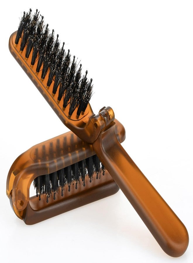 2 Pcs Travel Folding Hair Brush, Collapsable Portable Pocket Boar Bristle Hair Brush for Thin Thick Hair, Mini HairBrushfor Men Women Kids Thick Thin Curly Straight Wet Dry Hair Restore Shine