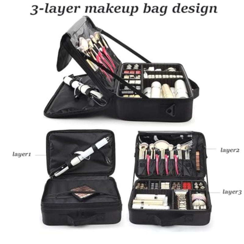 Large Makeup Bag with Handle and Shoulder Strap, 40×28×14cm, Oxford Cloth Waterproof and Durable Cosmetic Bag for Vanity Use, Women, Make-Up Artist and Travel - Image 2