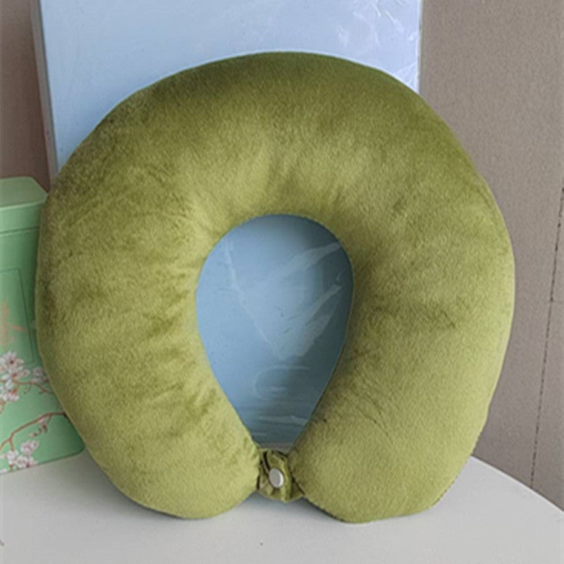 إسكدنيا U-shaped Pillow Cervical Neck Protection Pillow Neck Pillow Travel Sleeping Car Portable Massage Nap PP Cotton U-shaped Pillow Matcha green