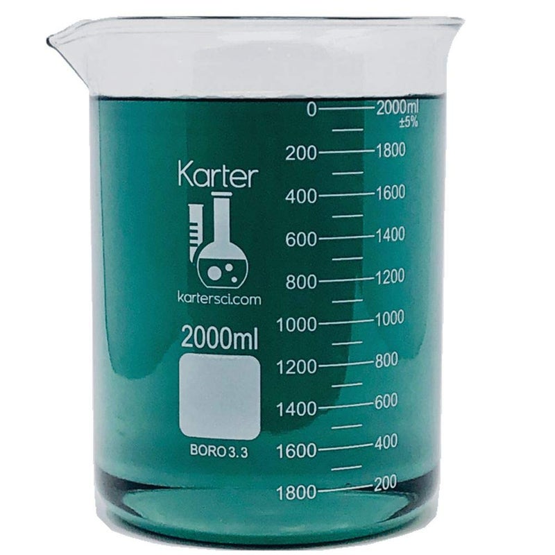 Karter Scientific 2000ml Beaker, Low Form Griffin, Borosilicate 3.3 Glass, Double Scale, Graduated, Karter Scientific 213D20 (Single) - Image 1