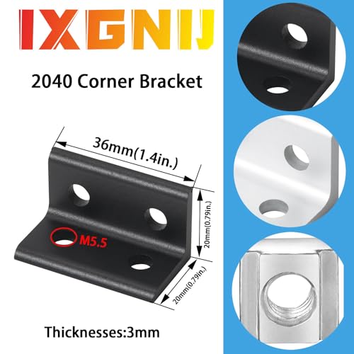 IXGNIJ 10Set 2040 Corner Bracket Connector for 2040 Aluminum Extrusion Accessories Black3625 10Set - Image 3
