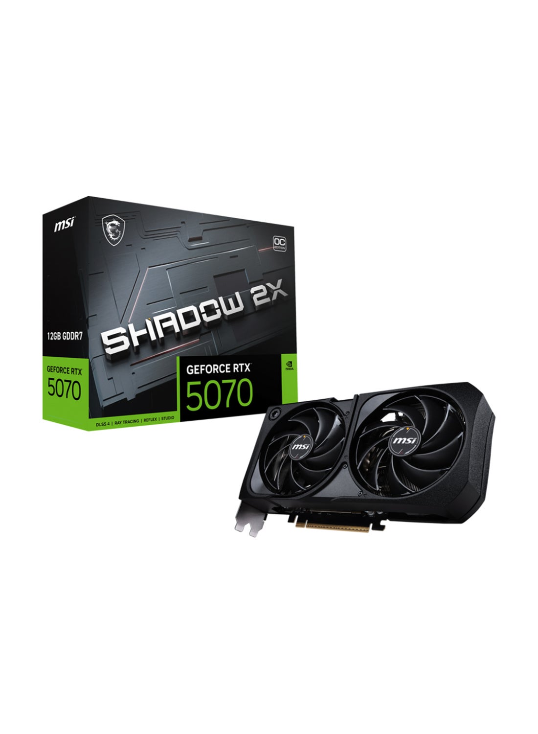 GeForce RTX 5070 12G SHADOW 2X OC Graphics Card, 12GB GDDR7, PCIe Gen 5, 2557 MHz Extreme Performance, 6144 CUDA Cores, 28 Gbps Memory Speed, DisplayPort 3x, HDMI 1x, 250W Power Consumption, 16-pin Connector, 4K 480Hz, 8K 120Hz, DirectX 12 Ultimate, G-SYNC, HDCP Support | 912-V532-011 Black