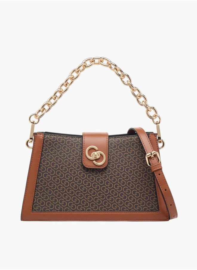 سيليست Women's Monogram Print Shoulder Bag with Zip Closure and Chain Strap
