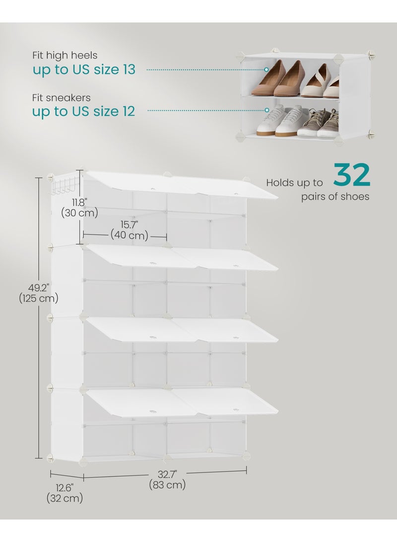 سونمجز منظّم أحذية SONGMICS، خزانة تخزين أحذية بـ8 طوابق للخزانة والمدخل، يتسع لـ32 زوجًا من الأحذية، قابل للتعديل، أبيض - 83 × 32 × 125 سم - Image 3