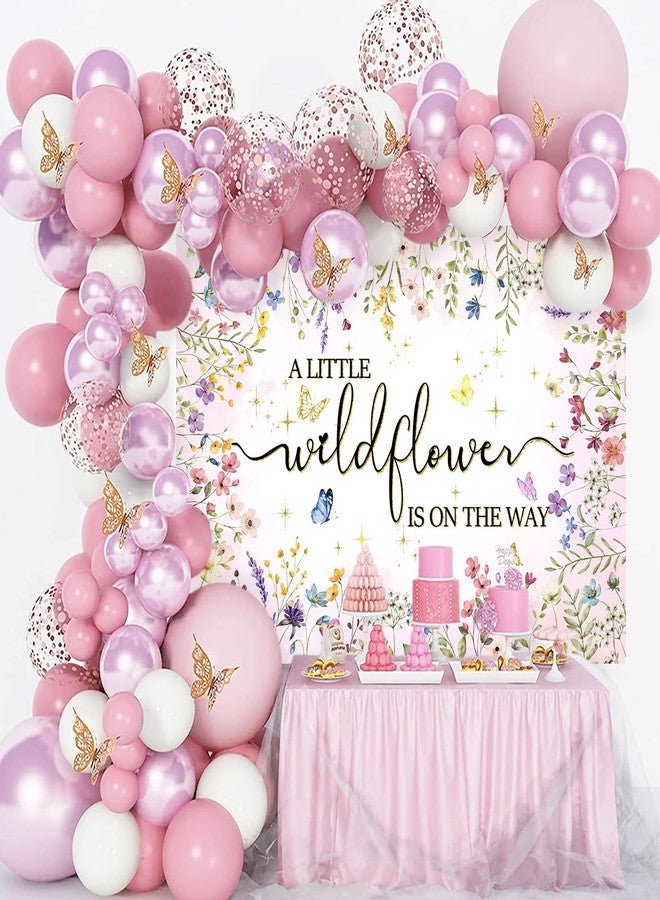 Mocsicka Wildflower Baby Shower Backdrop A Little Wildflower is On The Way Girl Baby Shower Decorations She is a Wildflower Photoshoot Background Banner (7x5ft) - Image 3
