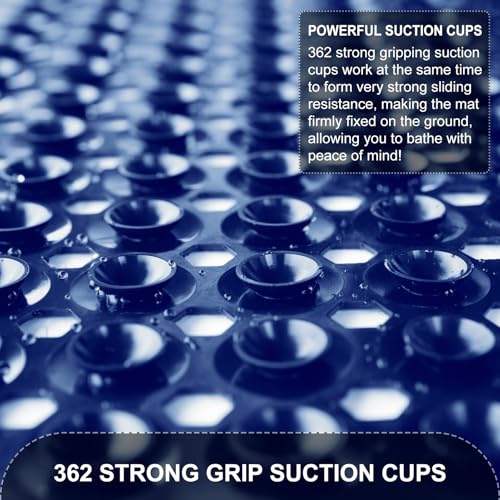 TEESHLY Bath Tub and Shower Mats, Non Slip 40 x 16 Inch Extra Large Bathtub Mat, Machine Washable Bathmat with Drain Holes, Suction Cups for Bathroom Floor, Navy Blue - Image 3