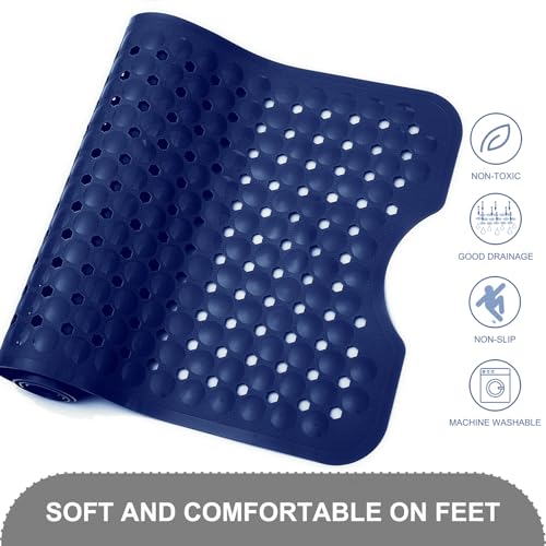 TEESHLY Bath Tub and Shower Mats, Non Slip 40 x 16 Inch Extra Large Bathtub Mat, Machine Washable Bathmat with Drain Holes, Suction Cups for Bathroom Floor, Navy Blue - Image 4