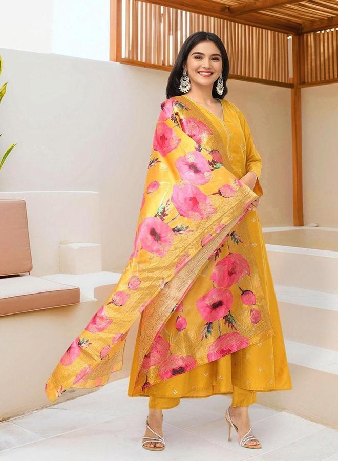 آي شين طقم كورتا إيشين بياقة على شكل حرف  مع دوباتا بطبعة زهور - Image 1