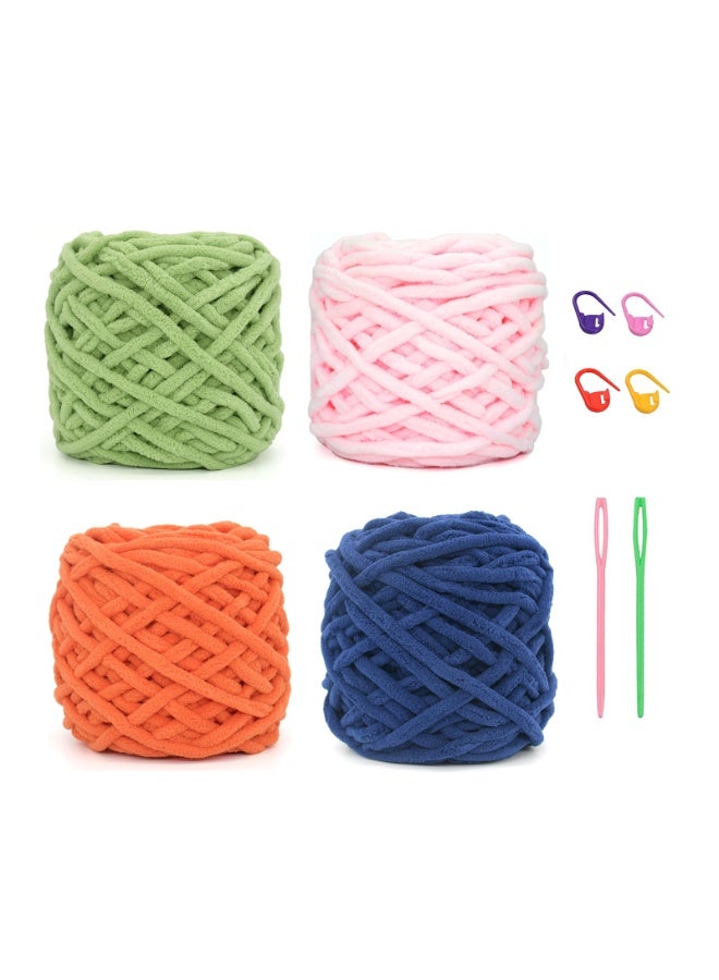 SUNSAR 4 Pack Chunky Chenille Yarn,Thick Soft Yarn for Crocheting Hand Knitting Sweater Scarf Blankets DIY Craft - Image 1