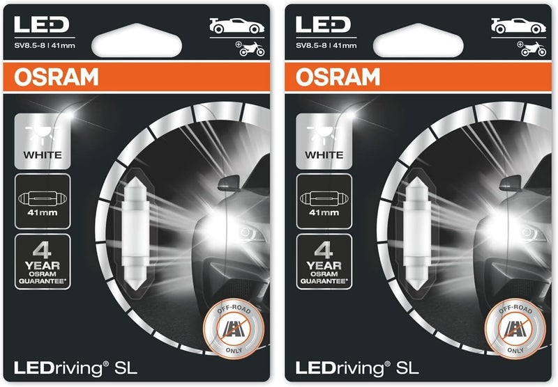 أوسرام OsRAM Ledriving® Sl, ≜ C5W (41 مم), أبيض 6000K, مصباح إشارة LED, للطرق الوعرة فقط, غير معتمد من ECE, عبوة نفطة واحدة (مصباح واحد) (عبوة من 2) - Image 1