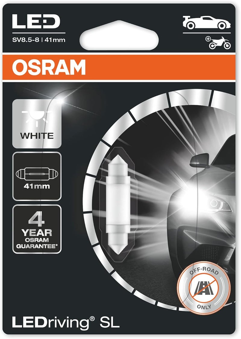 أوسرام OsRAM Ledriving® Sl, ≜ C5W (41 مم), أبيض 6000K, مصباح إشارة LED, للطرق الوعرة فقط, غير معتمد من ECE, عبوة نفطة واحدة (مصباح واحد) (عبوة من 2) - Image 4