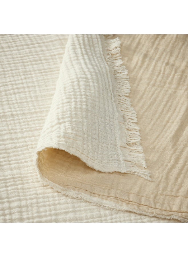 Baitique Throw, Super-Soft Cotton Muslin, Crinkled Effect with Raw Edges, Off-White, 150x200 cm - Image 3