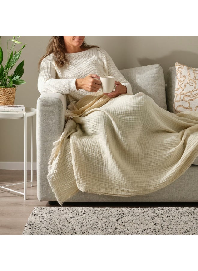 Baitique Throw, Super-Soft Cotton Muslin, Crinkled Effect with Raw Edges, Off-White, 150x200 cm - Image 2