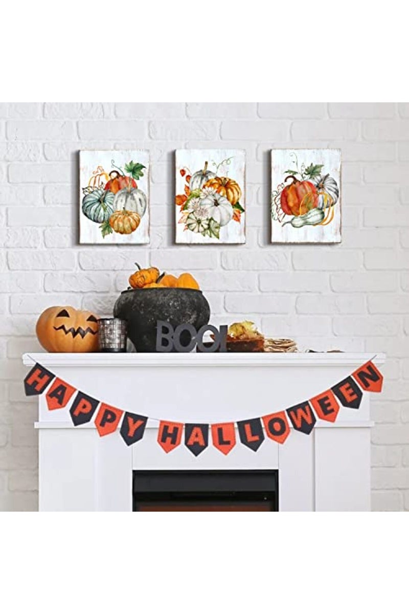 YOOOAHU Pumpkin Decor Wall Art Halloween Themed Canvas Wall Decor for Kitchen Bedroom Living Room Decorations Home Festival Party Pictures Farmhouse Falls Harvest Canvas Posters Modern Artworks 12x12" 3 Pcs - Image 2