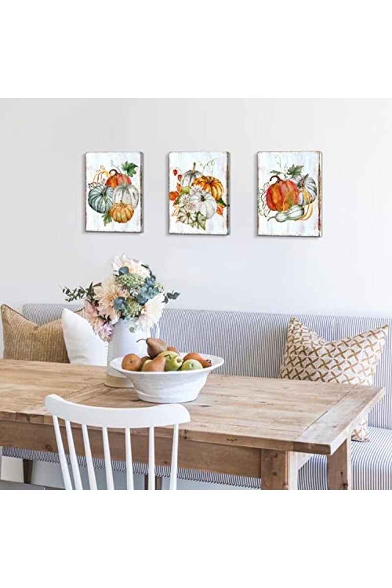 YOOOAHU Pumpkin Decor Wall Art Halloween Themed Canvas Wall Decor for Kitchen Bedroom Living Room Decorations Home Festival Party Pictures Farmhouse Falls Harvest Canvas Posters Modern Artworks 12x12" 3 Pcs - Image 5