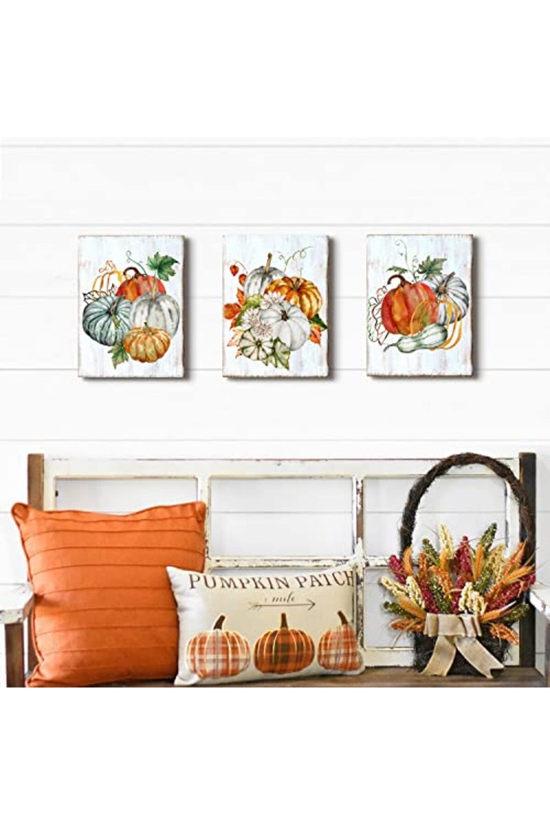 YOOOAHU Pumpkin Decor Wall Art Halloween Themed Canvas Wall Decor for Kitchen Bedroom Living Room Decorations Home Festival Party Pictures Farmhouse Falls Harvest Canvas Posters Modern Artworks 12x12" 3 Pcs - Image 4