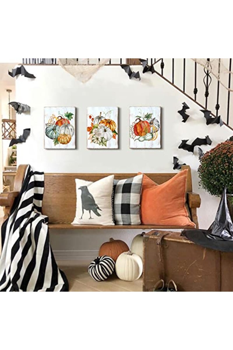 YOOOAHU Pumpkin Decor Wall Art Halloween Themed Canvas Wall Decor for Kitchen Bedroom Living Room Decorations Home Festival Party Pictures Farmhouse Falls Harvest Canvas Posters Modern Artworks 12x12" 3 Pcs - Image 3