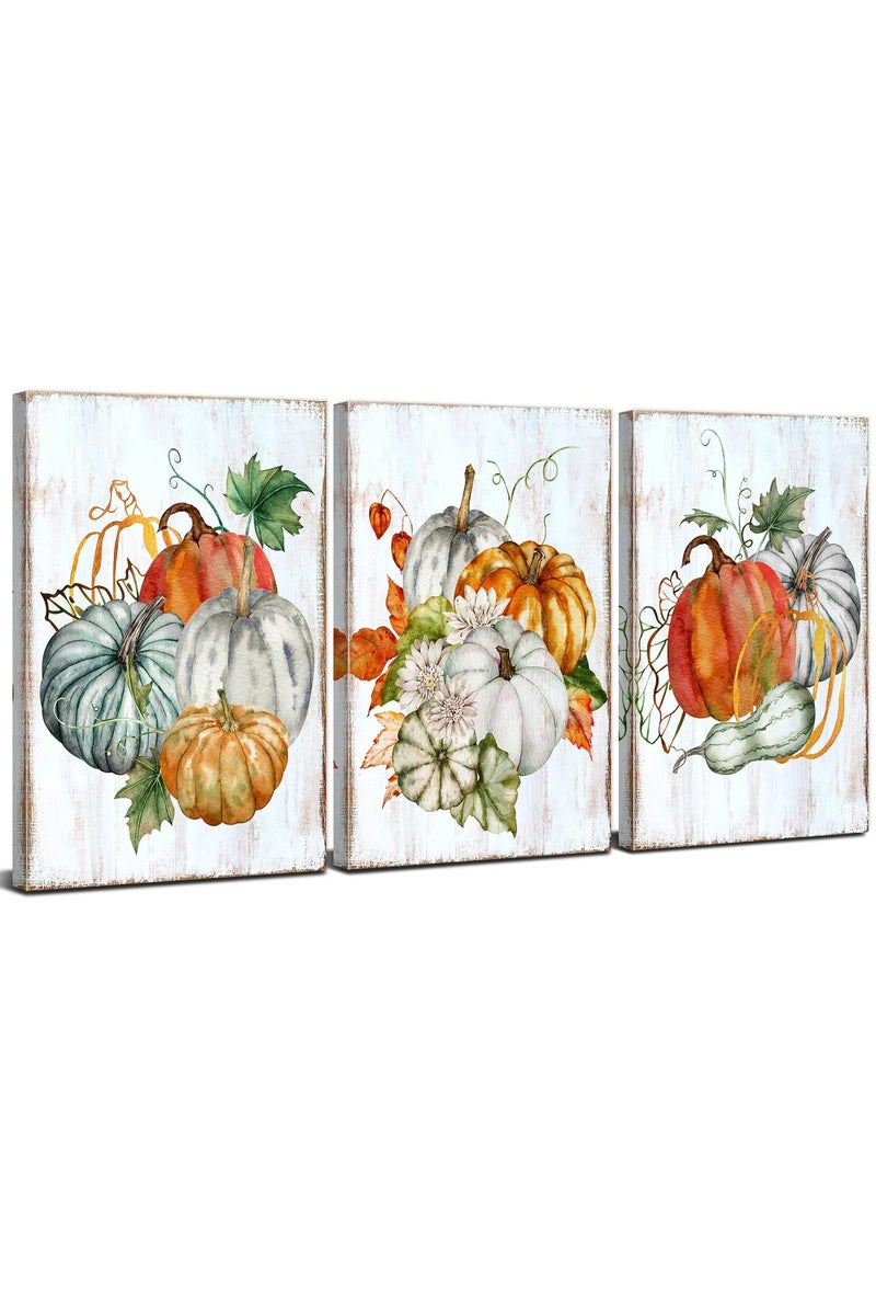 YOOOAHU Pumpkin Decor Wall Art Halloween Themed Canvas Wall Decor for Kitchen Bedroom Living Room Decorations Home Festival Party Pictures Farmhouse Falls Harvest Canvas Posters Modern Artworks 12x12" 3 Pcs - Image 1